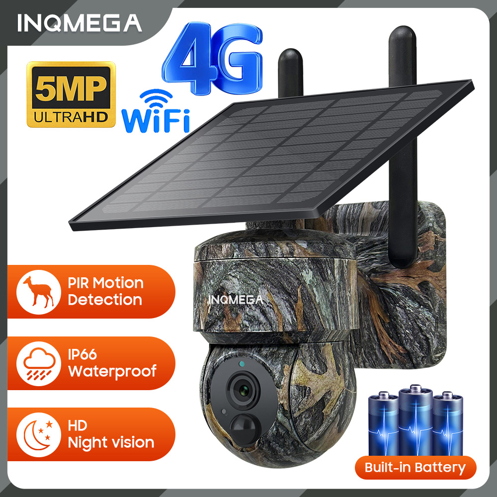 Garden Camera - INQMEGA 5MP 4G/WIFIพลังงานแสงอาทิตย์กล้องรักษาความปลอดภัยไร้สายกลางแจ้งพลังงานแสงอาทิตย์กล้องNight Visionสีกล้องPIR Detection Cam