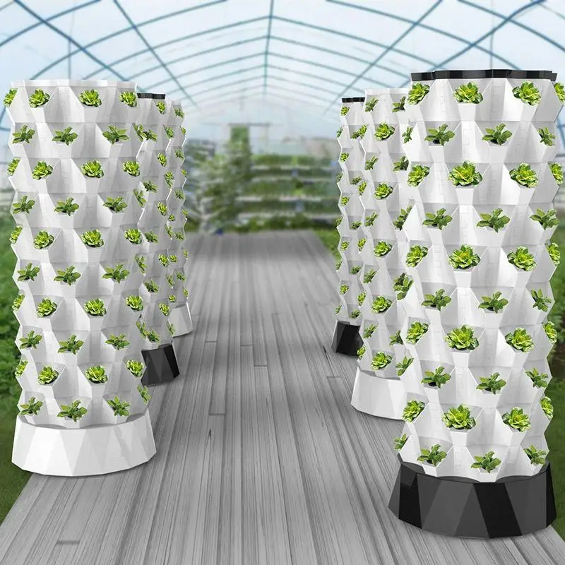 Hydroponic Tower - ระบบปลูกพืชแบบไฮโดรโปนิกส์แนวตั้ง, กระถางปลูกแบบแอโรโปนิกส์รูปทรงสับปะรด, ระบบปลูกแบบไม่ใช้ดินที่สามารถวางซ้อนกันได้ สำหรับใช้ในโรงเรือน