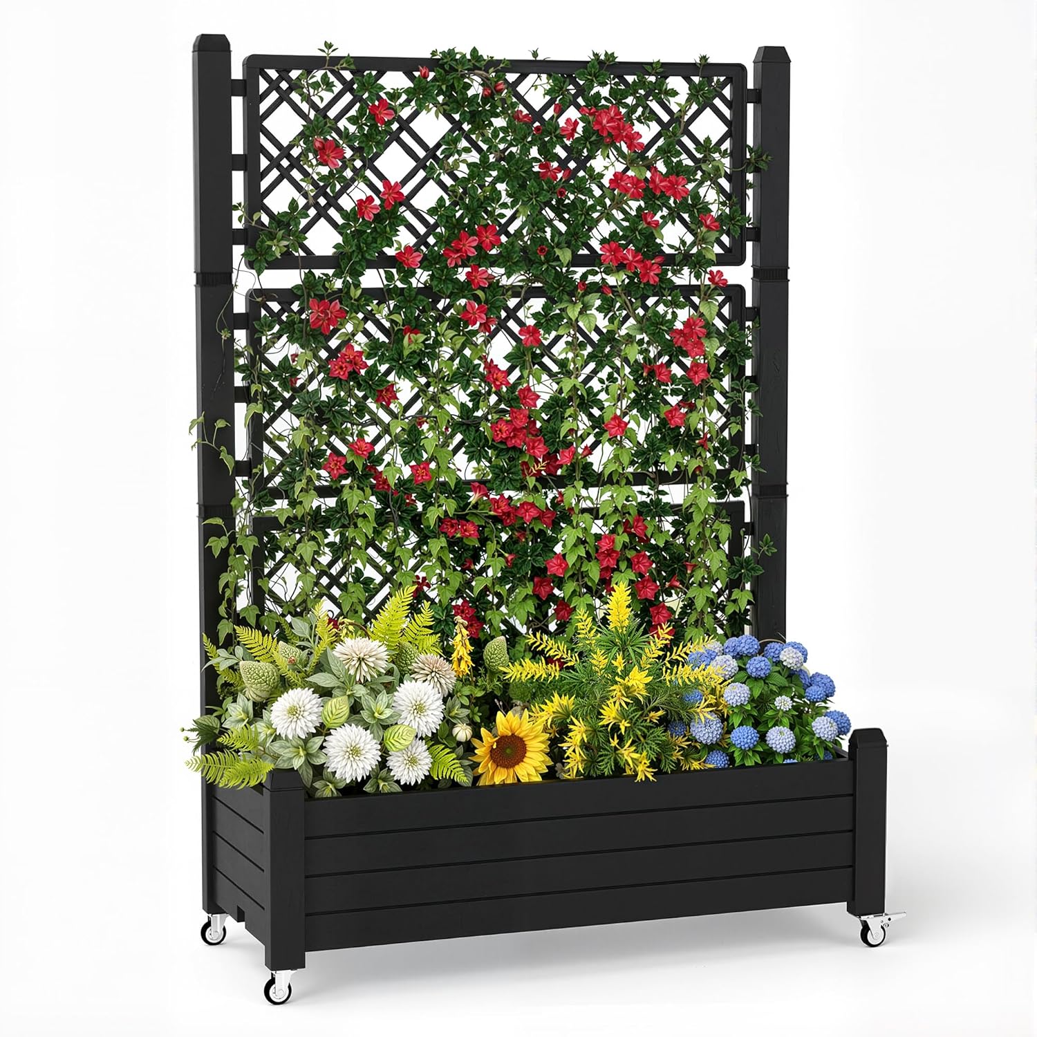 Self Watering Planter - แปลงปลูกผักยกพื้นพร้อมโครงตาข่าย ขนาด 21 แกลลอน พร้อมระบบรดน้ำอัตโนมัติ ล้อล็อคได้